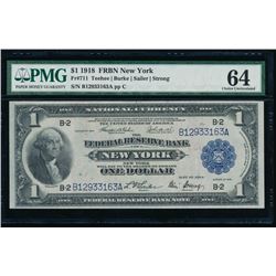 1918 $1 New York Federal Reserve Bank Note PMG 64