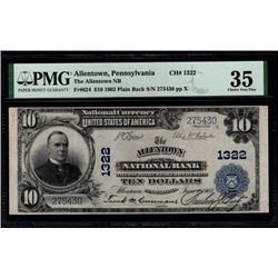 1902 $10 Allentown National Bank Note PMG 35