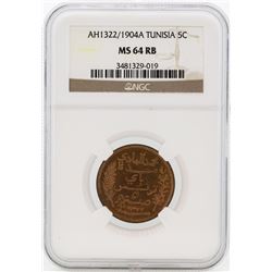 Africa Tunisia AH1322/1904A 5 Centimes Coin NGC MS64RB