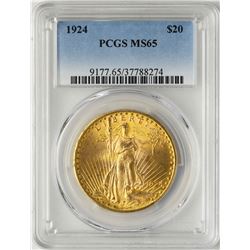 1924 $20 St. Gaudens Double Eagle Gold Coin PCGS MS65