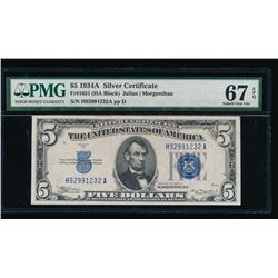 1934A $5 Silver Certificate PMG 67EPQ