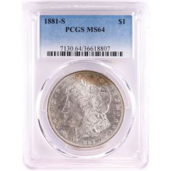 1881-S $1 Morgan Silver Dollar Coin PCGS MS64 Nice Toning