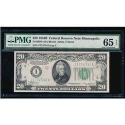 1934B $20 Minneapolis Federal Reserve Note PMG 65EPQ