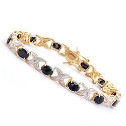 Plated 18KT Yellow Gold 12.00ctw Black Sapphire and Diamond Bracelet