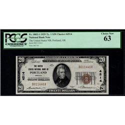 1929 $20 Portland National Bank Note PCGS 63