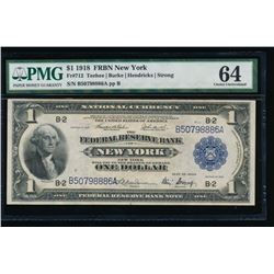 1918 $1 New York Federal Reserve Bank Note PMG 64