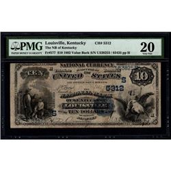 1882 $10 Louisville National Bank Note PMG 20