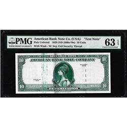 1929 10 Unit American Bank Note Co. "Test Note" PMG Choice Uncirculated 63EPQ