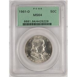 1961-D Franklin Half Dollar Coin PCGS MS64 Old Green Holder