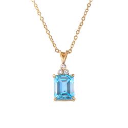 Plated 18KT Yellow Gold 5.10ctw Blue Topaz and Diamond Pendant with Chain