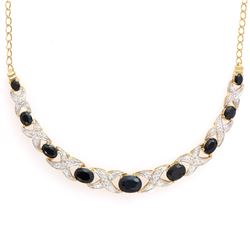 Plated 18KT Yellow Gold 6.18ctw Black Sapphire and Diamond Pendant with Chain