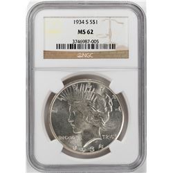 1934-S $1 Peace Silver Dollar Coin NGC MS62