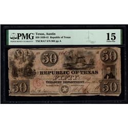 1839-41 $50 Austin Republic of TX Note PMG 15