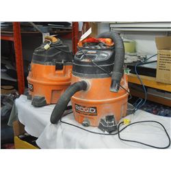 Rigid 6 HP 14 Gallon Vacuum Cleaners (2) 1 missing Hose & 1 not working (missing some casters)