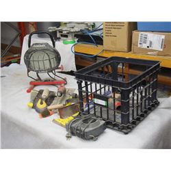 Hand Tools ,Light (needs bulb) Misc with Plastic Crate