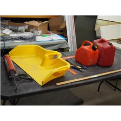 Gas cans, square, silicone gun & misc
