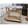 Image 1 : WOODEN WORK TABLE 40.5 BY 21.5 BY 37 HAS CASTERS