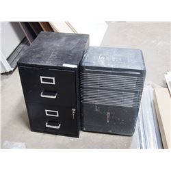 METAL 2 DRAWER FILING CABINET , 18 BY 14" WITH KEYS , AIR CONDITIONER NEEDS WORK