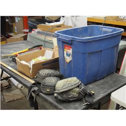 PLASTIC TOTE C/W KNEE PADS , PRY BAR , SILICONE , SILICONE GUN