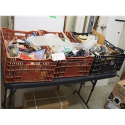 3 STACKABLE CRATES AND CONTENTS  CLAMPS AND PIPE FITTINGS