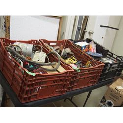 3 STACKABLE CRATES AND CONTENTS , GRINDING WHEELS , MISC