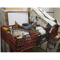 3 STACKABLE CRATES AND CONTENTS , DOOR OPENER , ELECTRICAL  , MISC