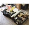 Image 1 : 3 STACKABLE CRATES AND CONTENTS EXIT LIGHT LIGHTS , AND MISC