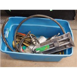 Drill Chalk, Tile Cutter, Tie Down Strap and Misc with Plastic Tote