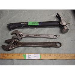 Hammer and 2 Crescent Wrenches