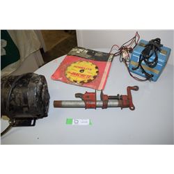 Pipe Clamp, Battery Charger. Brushcut Blade Working 1/4 HP Electric Motor