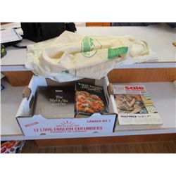 Assorted Cookbooks and Flour Bags