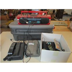 1980s Cellphone and Red Plastic Boombox