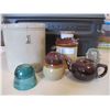 Image 1 : Assorted Crockery Pieces and 2 Telephone Insulators