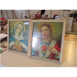 Pair of Religious Framed Pictures 16 by 19"