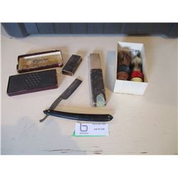Straight Razor with Sharpening Stone and 2 Shaving Brushes