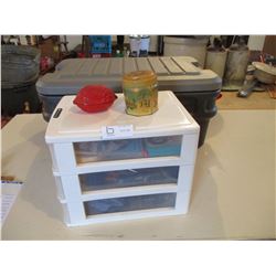 Rubbermaid Plastic Drawer Set and Cast Iron Walnut Cracker with etc.