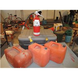 3 Jerry Cans and Fire Extinguisher