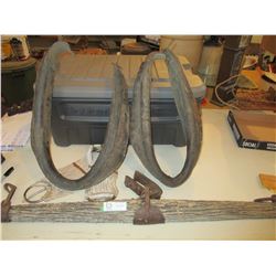 2 Leather Horse Callers and Wooden Yoke Piece