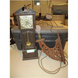 Wooden Working Wall Light and Miniature Grandfather Clock