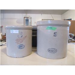 3 Gallon Red Wing and 5 Gallon Medalta Crocks (Cracks and Chips)
