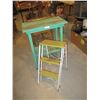 Image 1 : Green Wooden Plant Stand and Metal Folding Stool