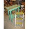 Image 2 : Green Wooden Plant Stand and Metal Folding Stool