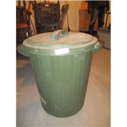 Green Plastic Garbage Can with Lid