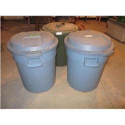 2X THE MONEY Pair of Blue Plastic Garbage Cans with Lids (GREEN NOT INCLUDED)