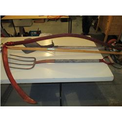 Potato Fork, Leveler, Hay Knife and Scythe