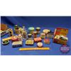 Image 1 : Tray Lot: Tins, Boxes & Bottles (Vintage Kenmore Vibrator in Box, Powders, Soaps, etc)