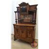 Image 1 : Incredible Oak Buffet China Hutch - Bevelled Mirror - Stained Glass Door (2 Piece)