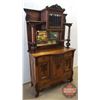 Image 2 : Incredible Oak Buffet China Hutch - Bevelled Mirror - Stained Glass Door (2 Piece)