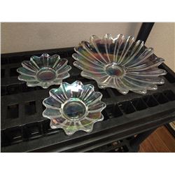 3 Pcs Carnival Glass Dishes