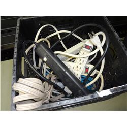 Milk Crate and assorted power bars & extension cords